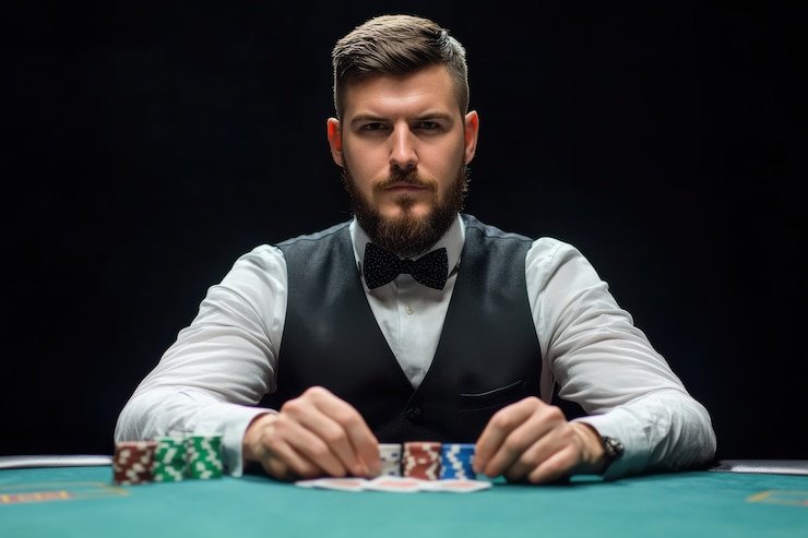 Baccarat table with live dealer showing card distribution and betting zones